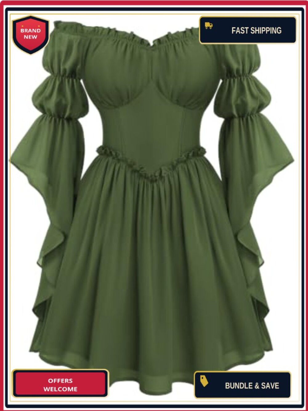 Renaissance Off Shoulder Bell Sleeve A-Line Chiffon Fairy Costume Dress